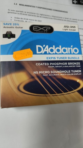 [EXP16-CT15] JUEGO CUERDAS D'ADDARIO EXP16 TUNER BUNDLE